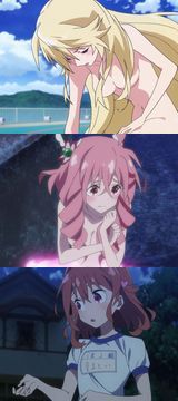 「装神少女まとい」第9話でクラルスの全裸。まといのブルマ姿も